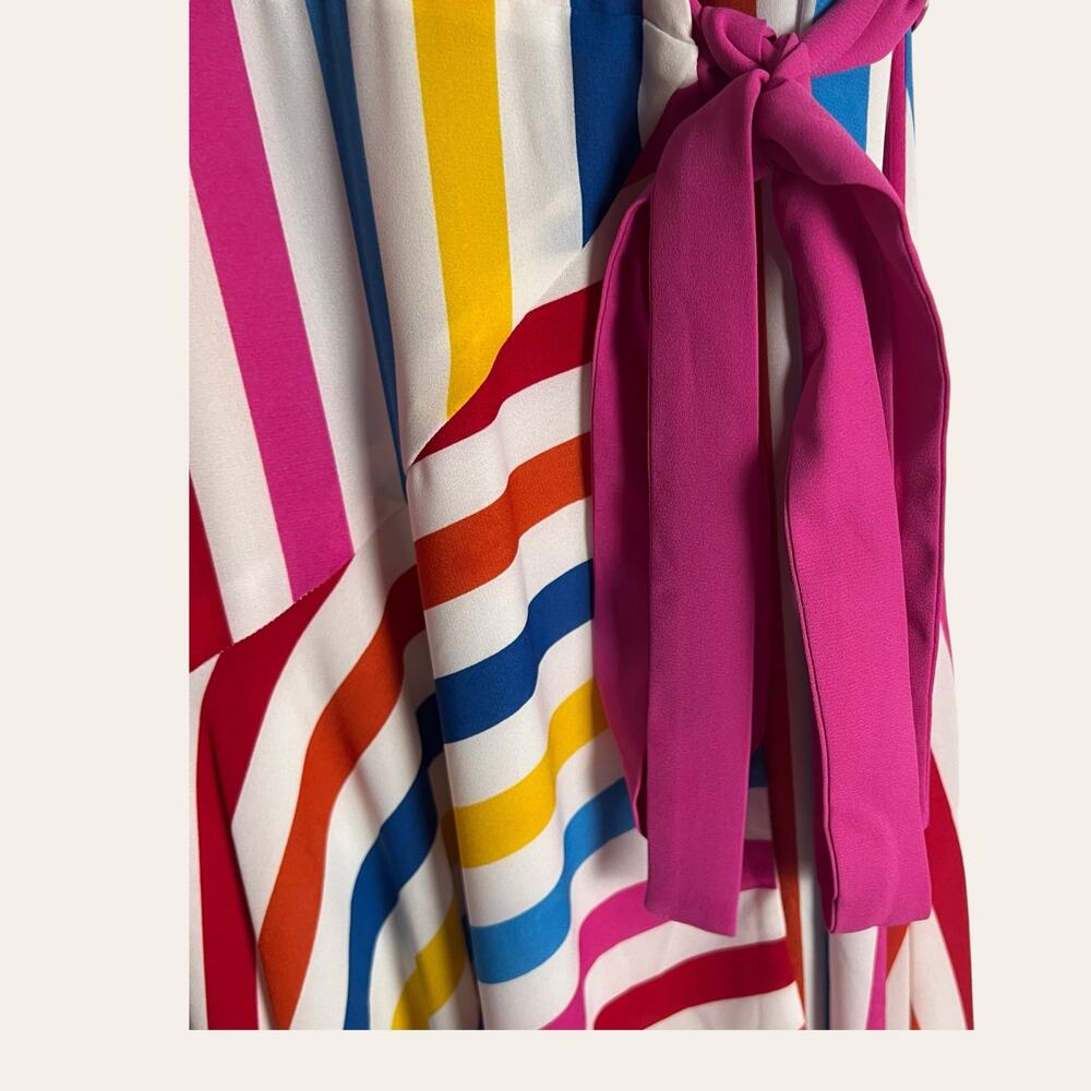 Color Me Courtney Taira Multicolor Striped Short Sleeve Wrap Midi Dress Size S - Picture 9 of 15